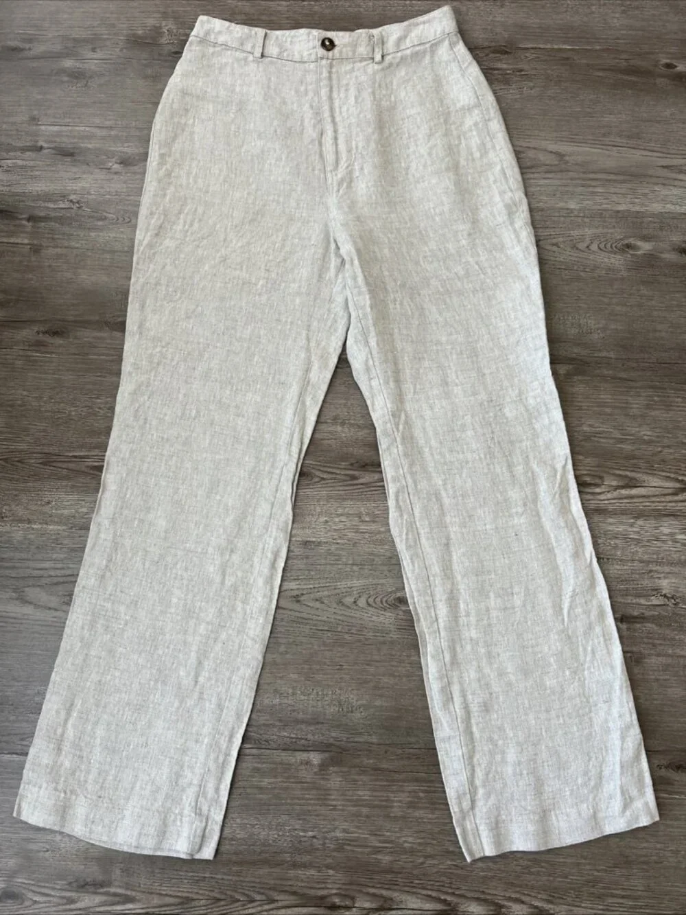 Reformation Freddie Straight Leg Linen Pants Womens 4 Natural Full‎ Length
